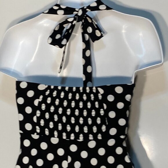 Anni CoCo  SZ S black & white polka dot vintage inspired halter dress - Picture 4 of 6